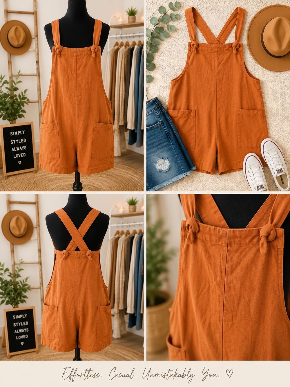 Pink Lily Rust Orange Short Denim Women's Overalls